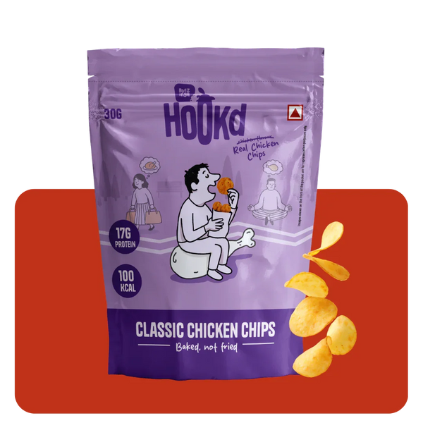 Classic chicken chips bag with 17g protein, 100 kcal, baked not fried, real chicken snack