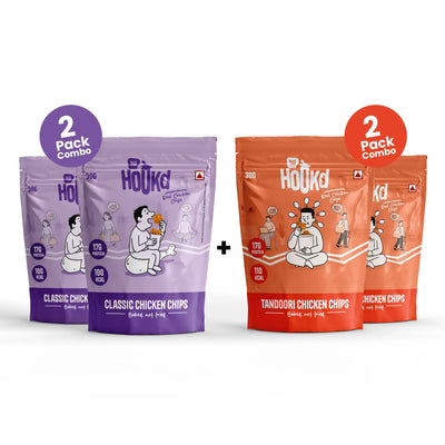 2-pack combo of Classic and Tandoori chicken chips, high-protein, baked not fried, 17g protein per pack