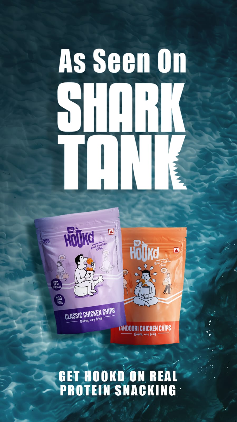 Hookd Classic & Tandoori chicken chips, high-protein, baked snacks featured on Shark Tank