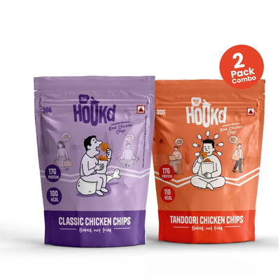 Classic and Tandoori chicken chips combo pack, high-protein, baked not fried, 17g protein per 30g serving